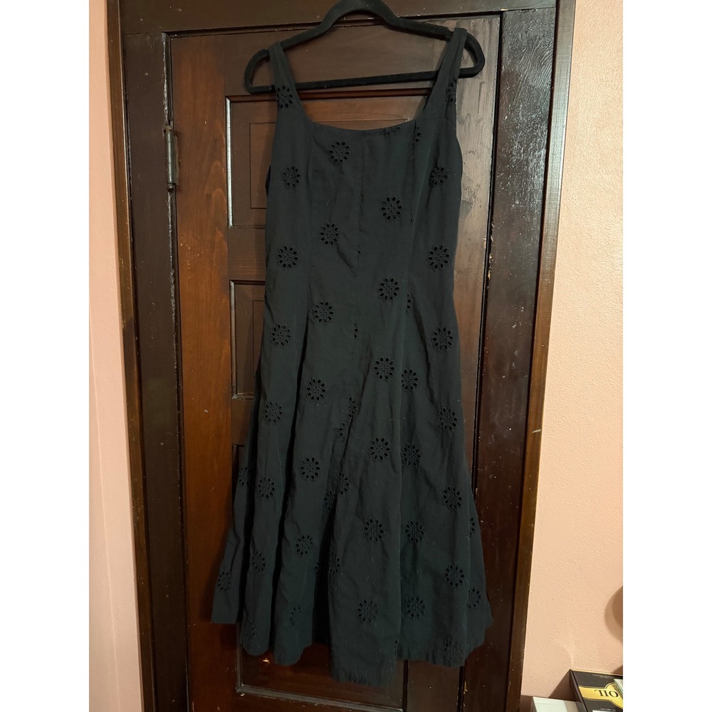 Free Assembly Black Eyelet Floral Midi Dress Smocked Back Sleeveless Small